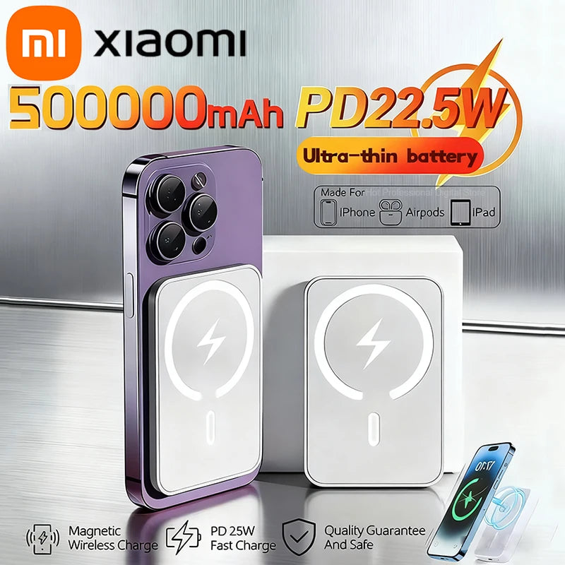 Xiaomi 500000mAh Magnetic PowerBank Wireless PD 22.5W Fast Charger For Magsafe Portable Auxiliary Battery For Iphone 17 16 15